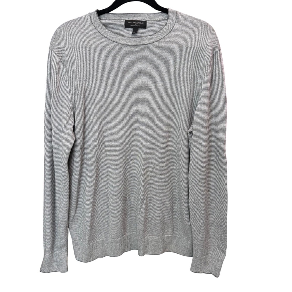 Banana Republic Mens Gray Striped Premium Luxe‎ Yarn Crew Neck Sweater Large
